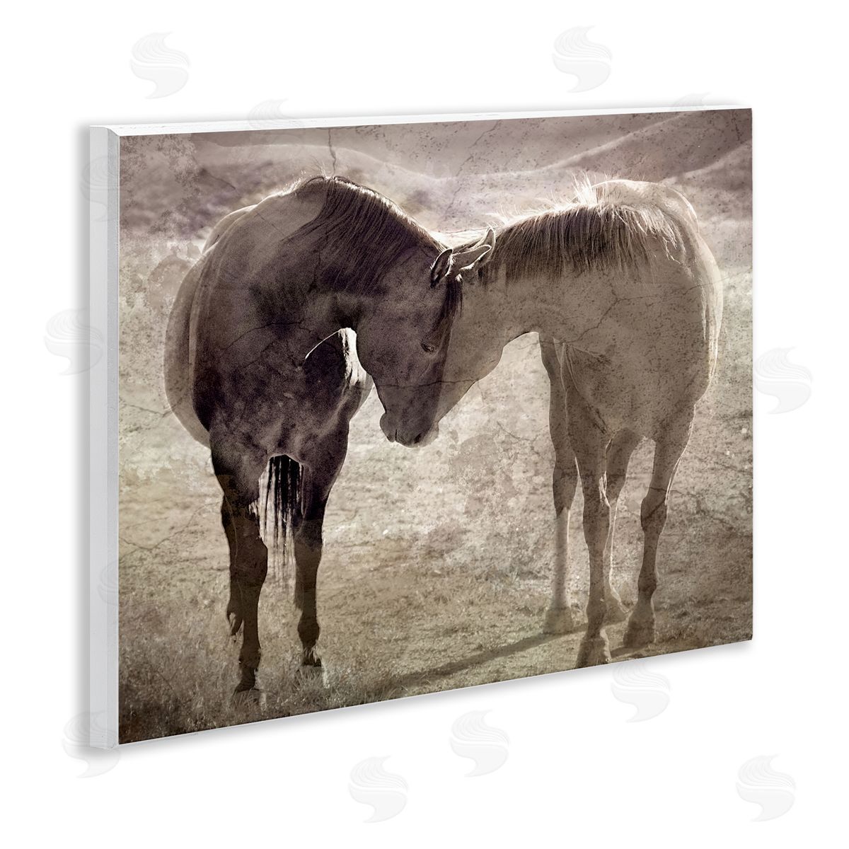 Muted Horse Pair Hugging Wood Plaque Wall Art, Home Decor by Steve Toole
