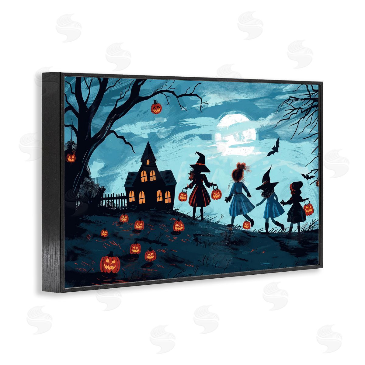 Witch Trick Or Treaters Black Frame Print Wall Art, Home Decor by Wumples