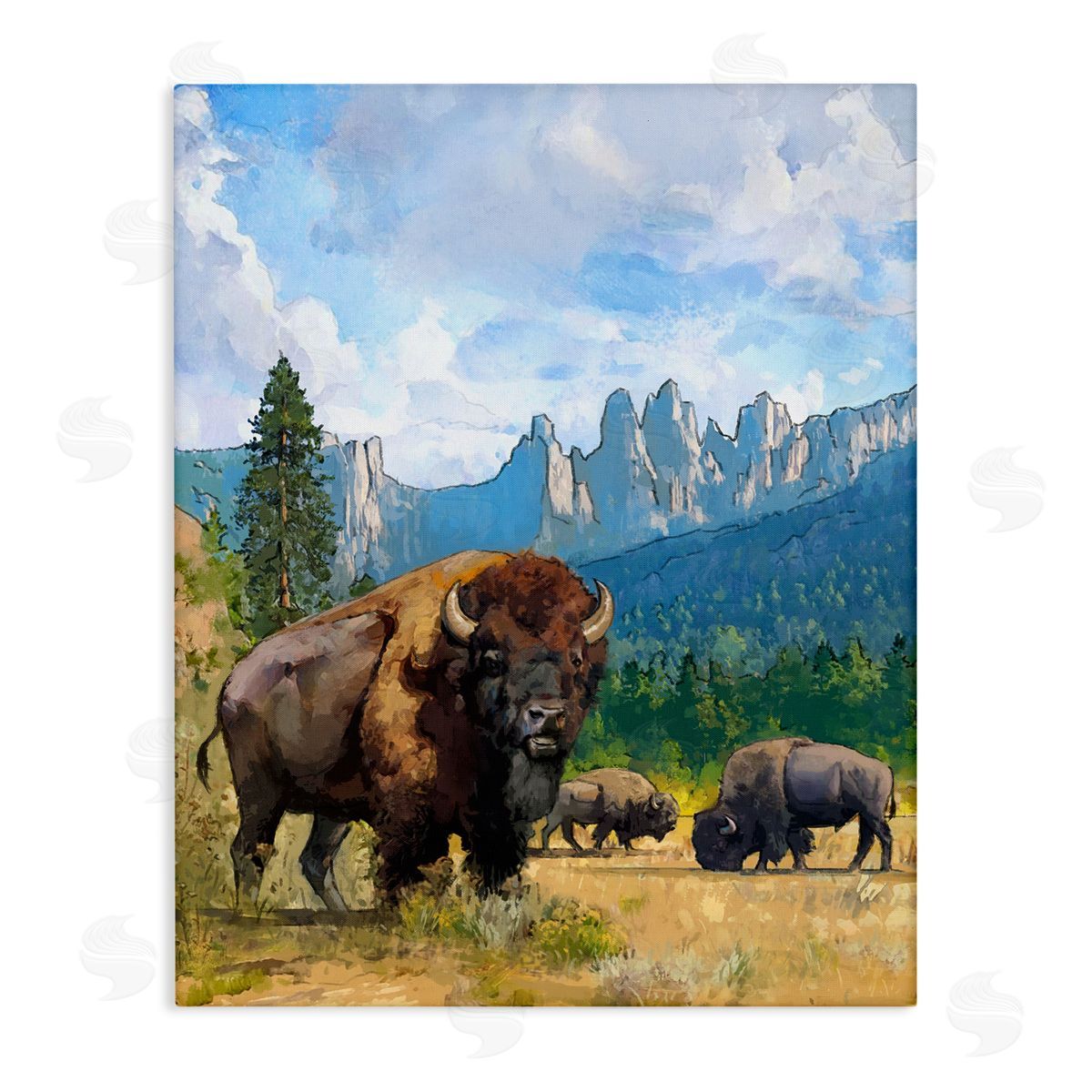 Grazing Bison Desert Abstraction Canvas Wall Art, Home Decor by David Owens