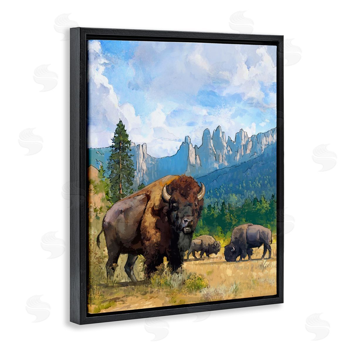 Grazing Bison Desert Abstraction Black Floating Frame Canvas Wall Art, Home Decor by David Owens