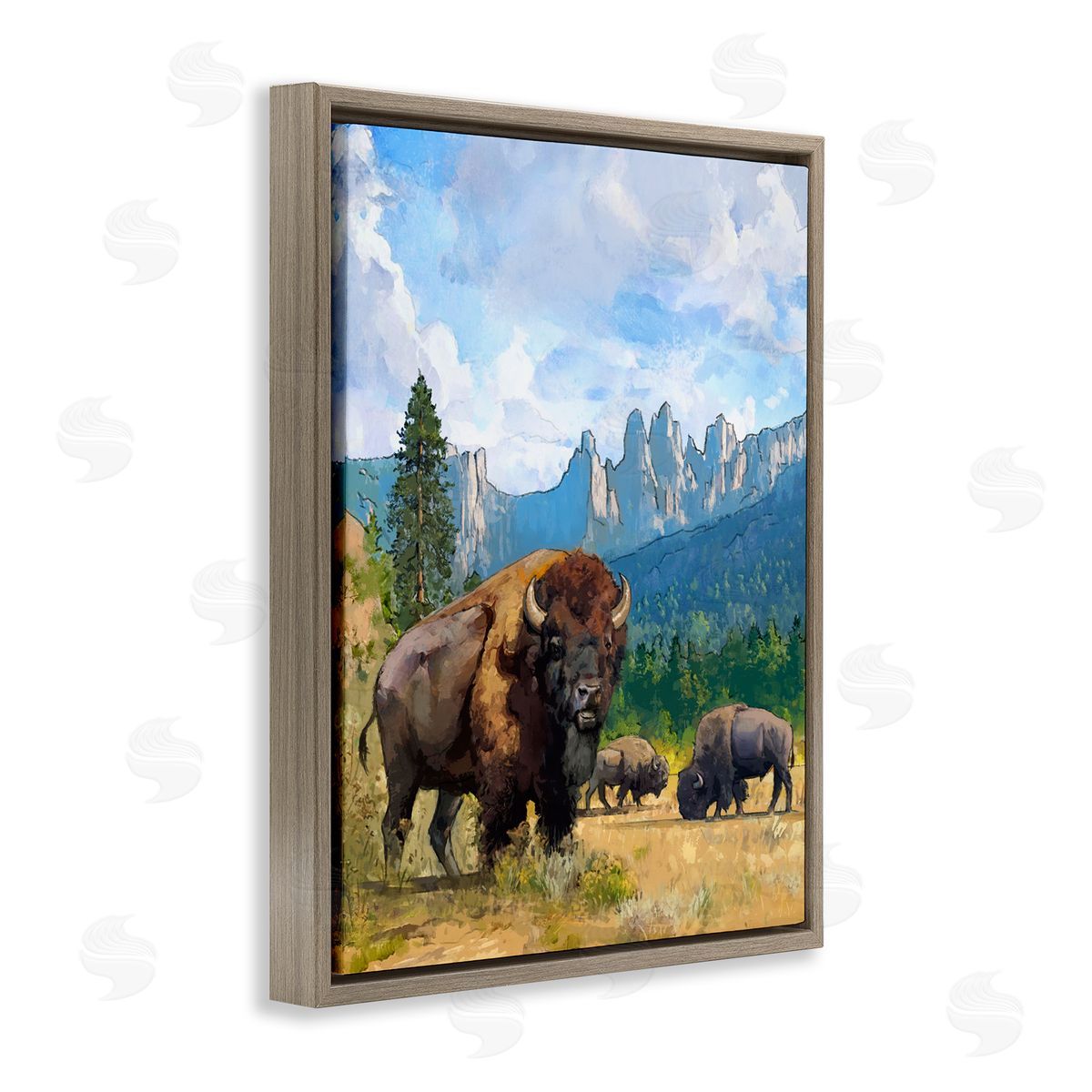 Grazing Bison Desert Abstraction Brown Floating Frame Canvas Wall Art, Home Decor by David Owens