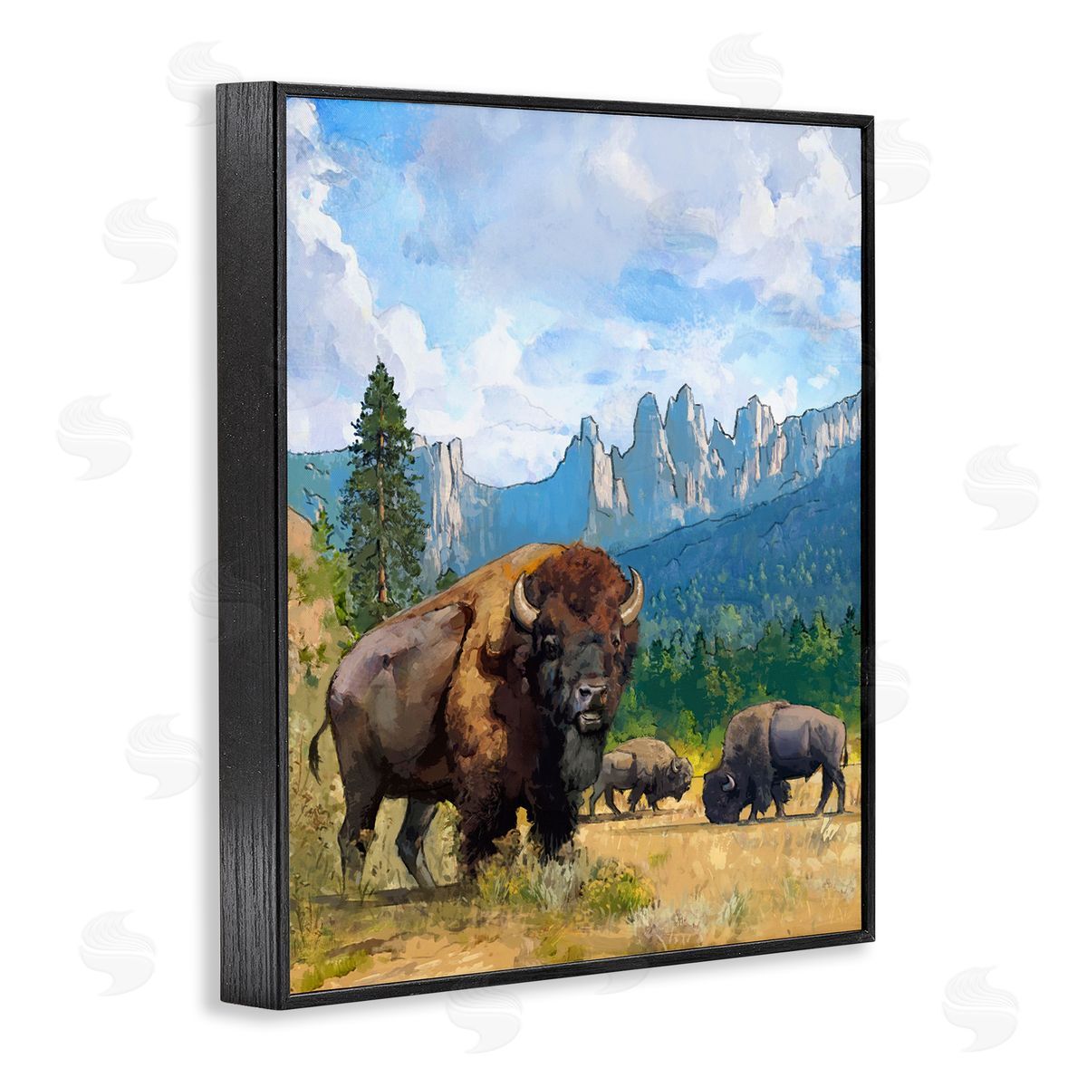 Grazing Bison Desert Abstraction Black Frame Print Wall Art, Home Decor by David Owens