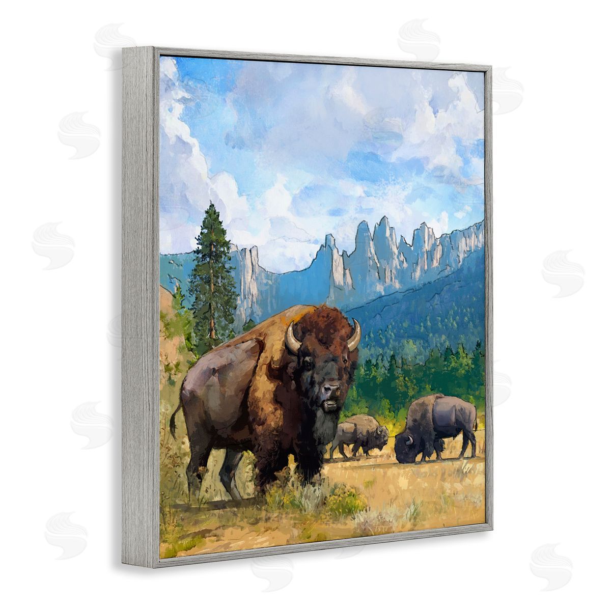 Grazing Bison Desert Abstraction Grey Frame Print Wall Art, Home Decor by David Owens