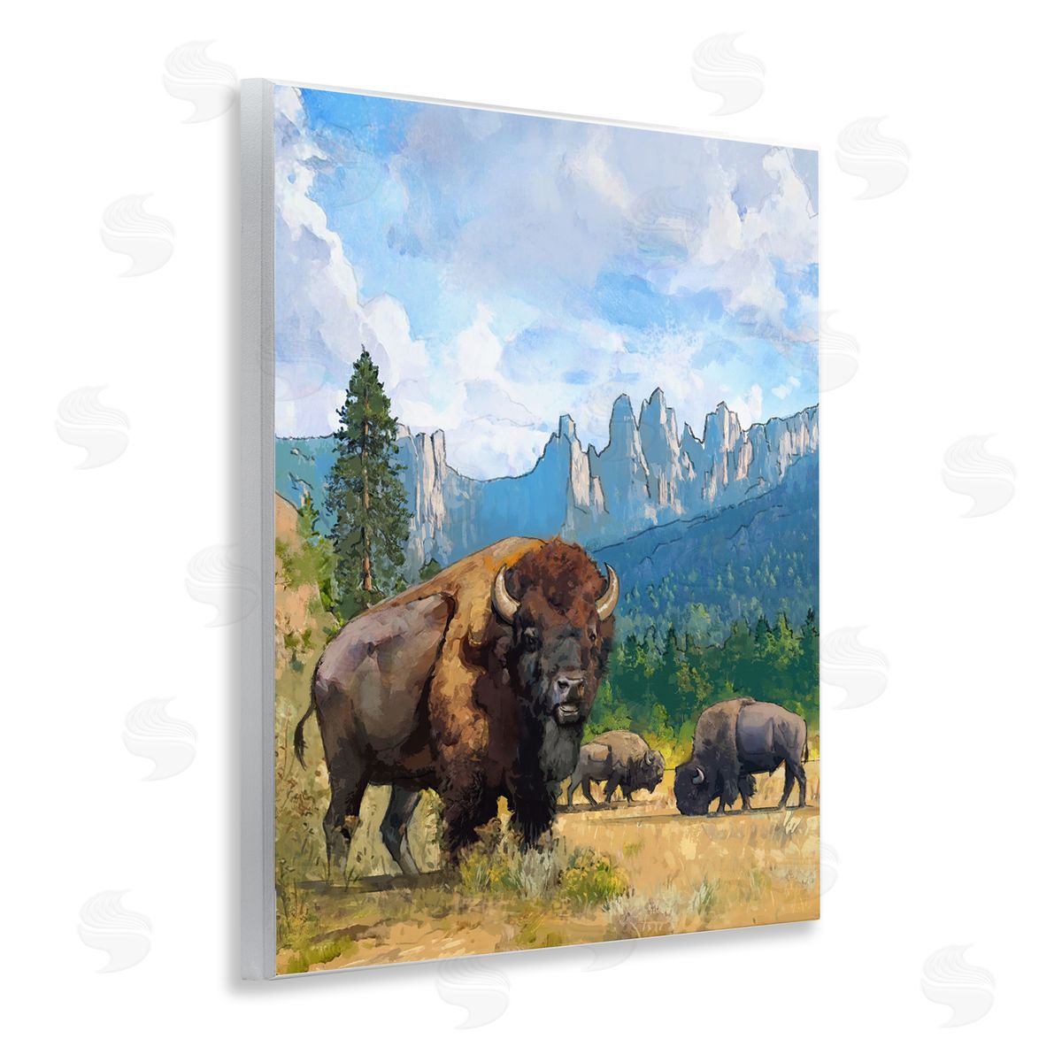 Grazing Bison Desert Abstraction Wood Plaque Wall Art, Home Decor by David Owens