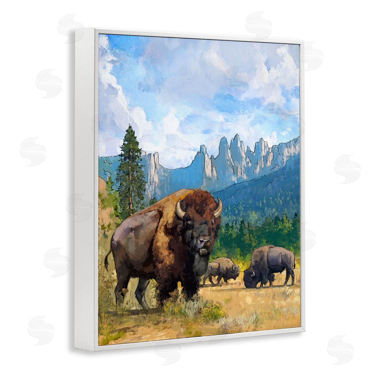 Grazing Bison Desert Abstraction White Frame Print Wall Art, Home Decor by David Owens