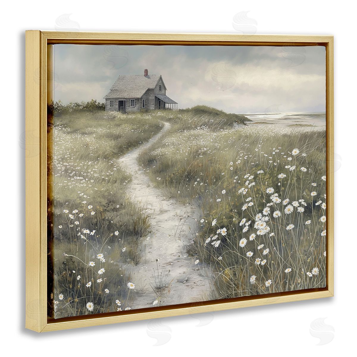 Path To Coastal Cottage Gold Floating Frame Canvas Wall Art, Home Decor by Imagine It Images