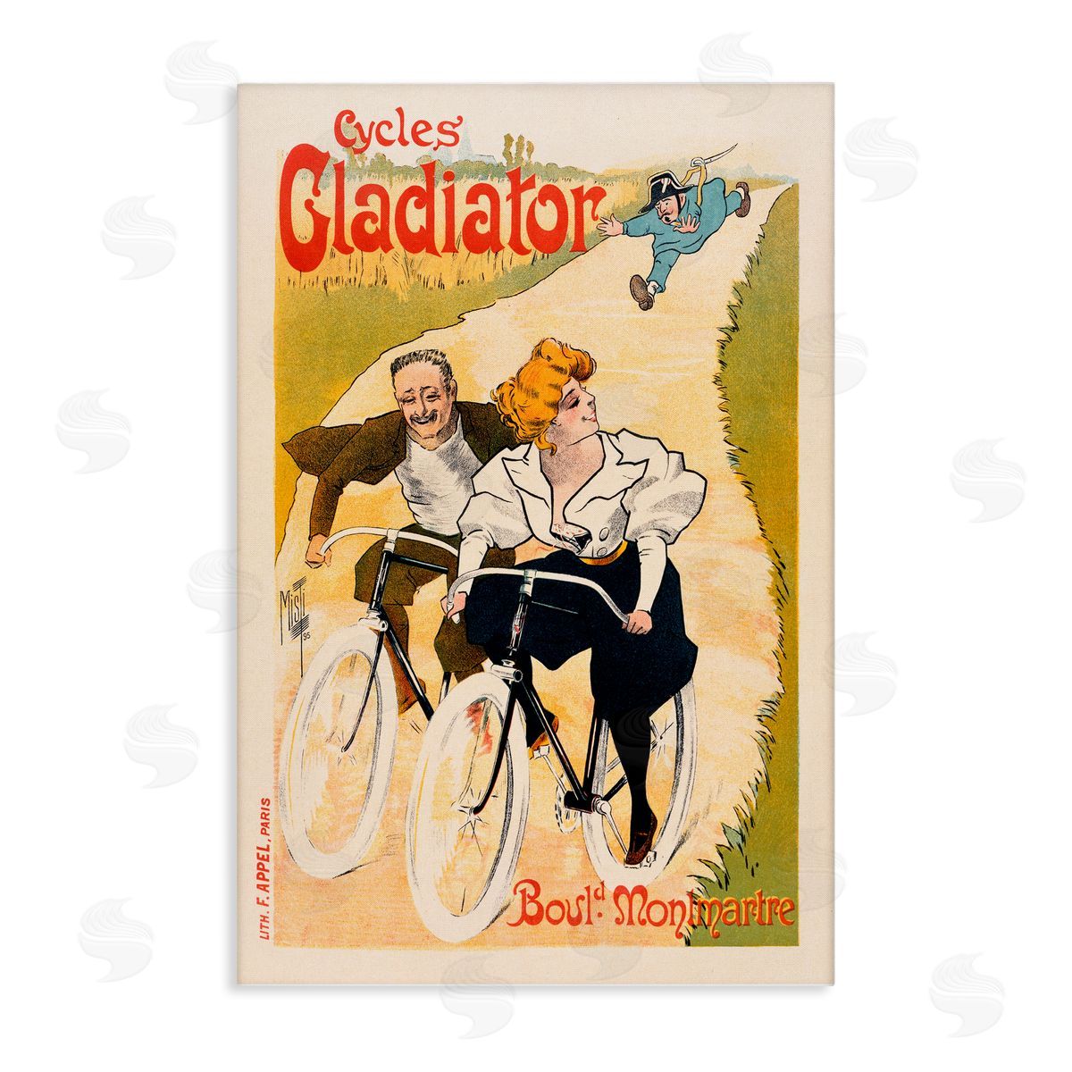 Vintage Cyclists Poster Canvas Wall Art, Home Decor by Marcus Jules