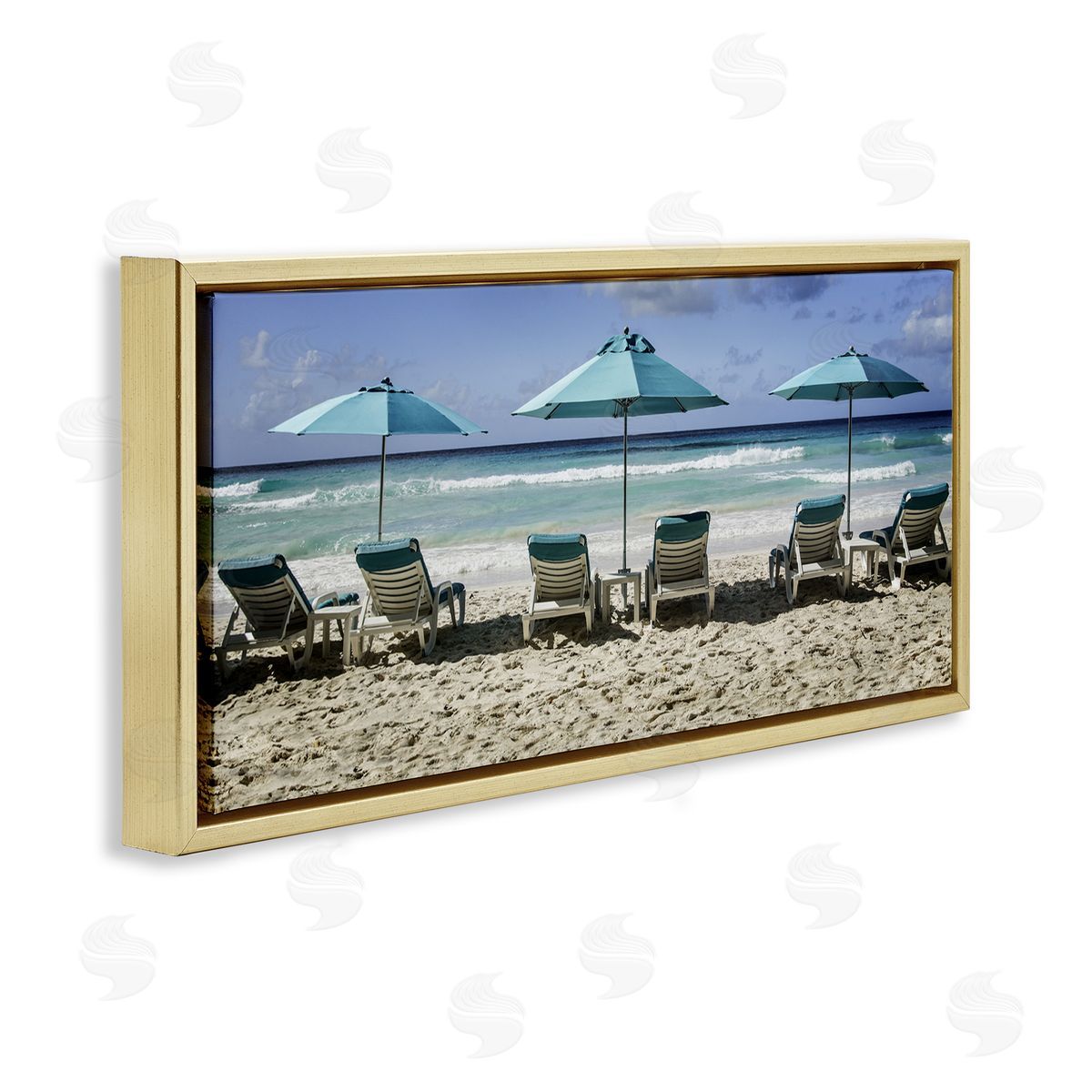 Lined Up Beach Chairs Gold Floating Frame Canvas Wall Art, Home Decor by Mary Lou Johnson