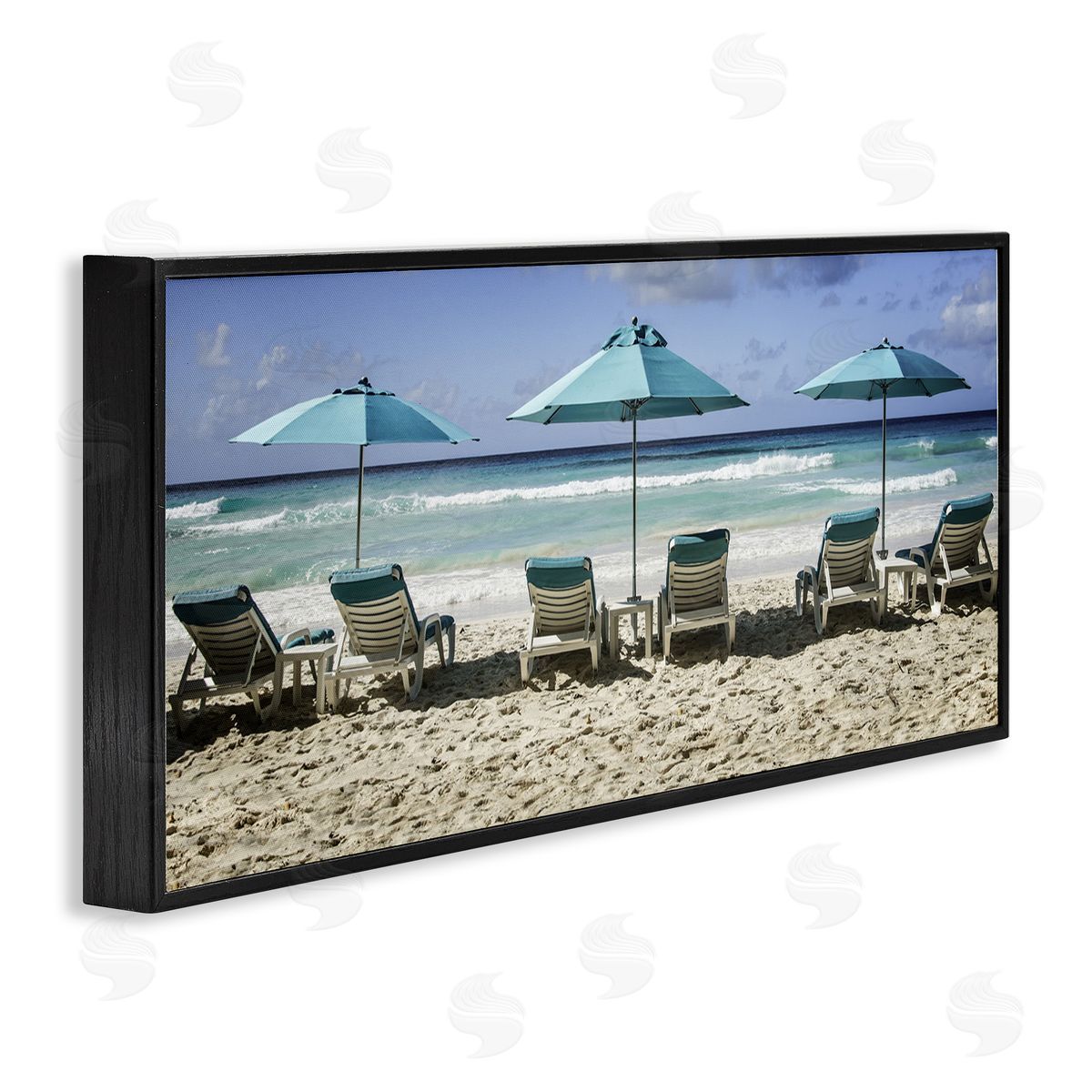 Lined Up Beach Chairs Black Frame Print Wall Art, Home Decor by Mary Lou Johnson