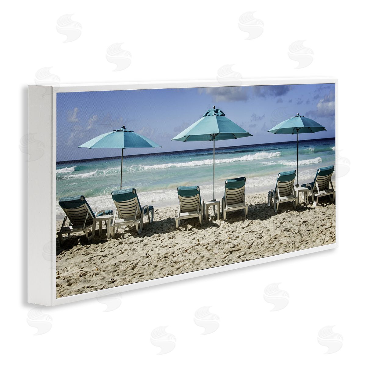 Lined Up Beach Chairs White Frame Print Wall Art, Home Decor by Mary Lou Johnson