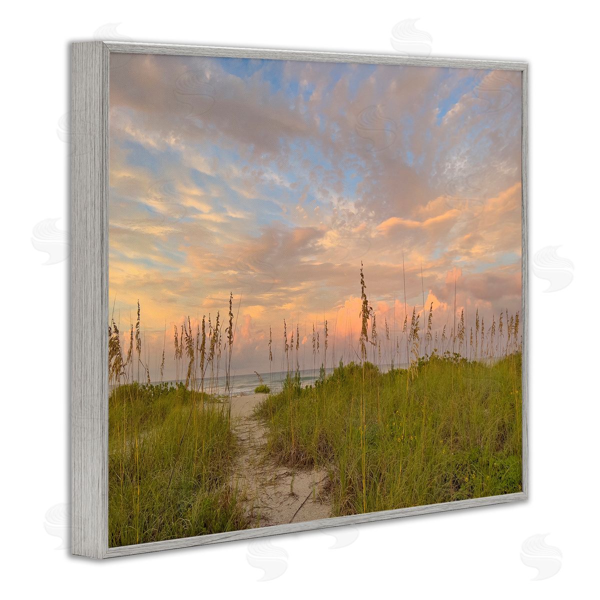 Serene Coastal Path Grasses Grey Frame Print Wall Art, Home Decor by Mary Lou Johnson