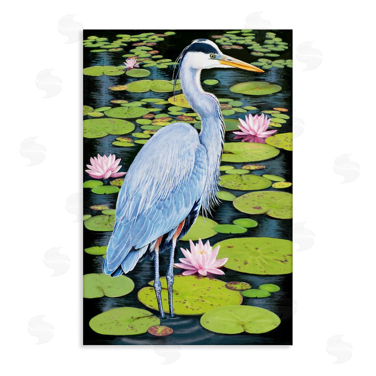 Heron Among Pond Lilies Canvas Wall Art, Home Decor by Rosiland Solomon