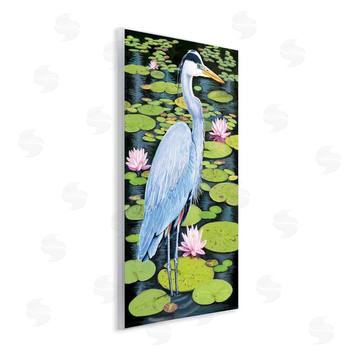 Heron Among Pond Lilies Wood Plaque Wall Art, Home Decor by Rosiland Solomon
