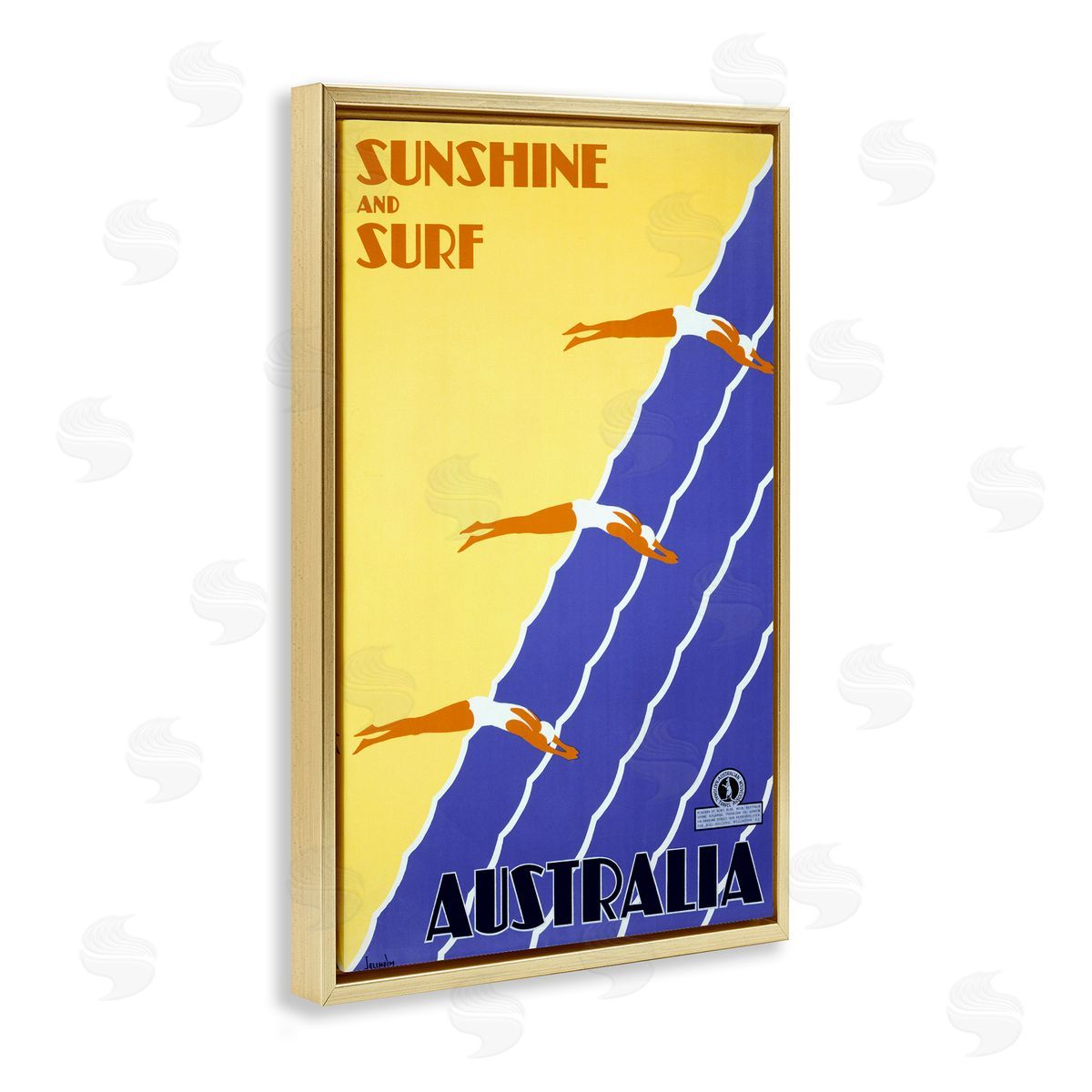 Sunshine & Surf Australia Gold Floating Frame Canvas Wall Art, Home Decor by Marcus Jules