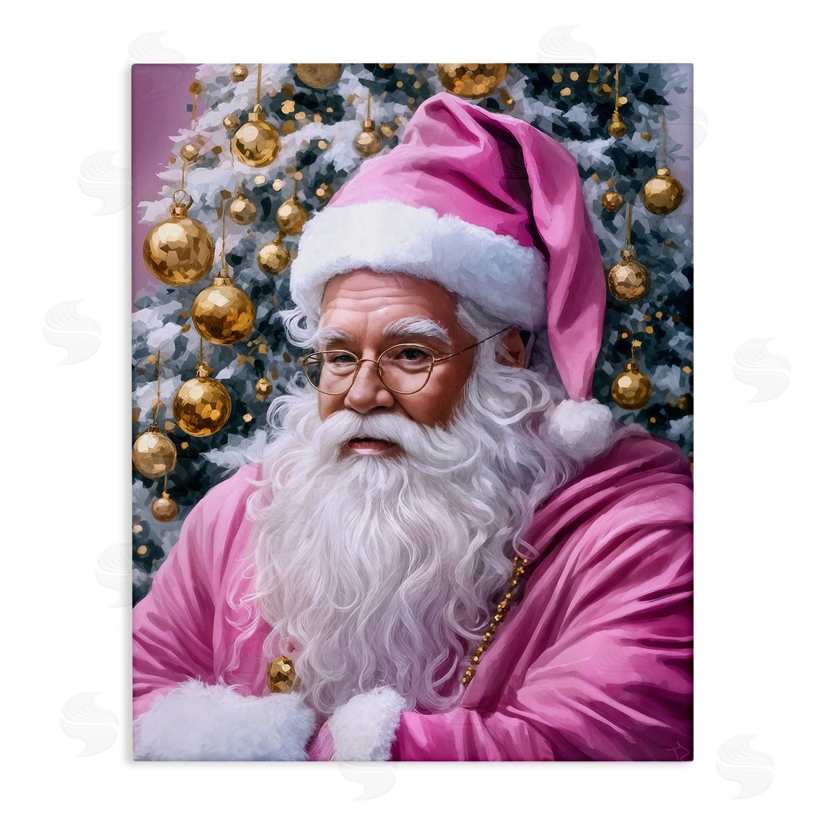 Traditional Santa in Pink Canvas Wall Art, Home Decor by Tabz Jones