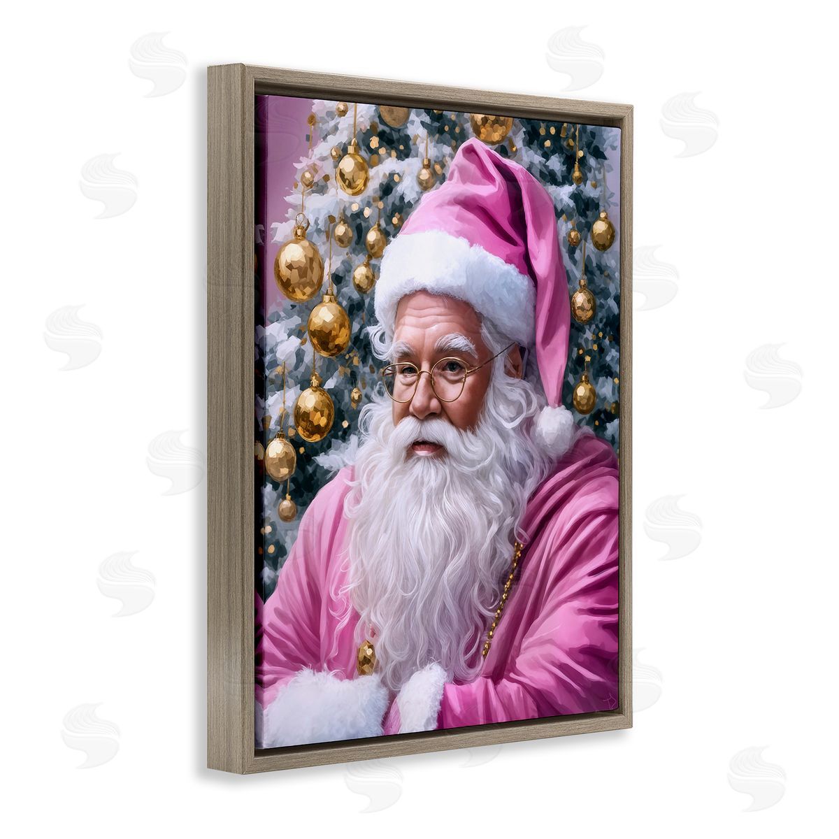 Traditional Santa in Pink Brown Floating Frame Canvas Wall Art, Home Decor by Tabz Jones