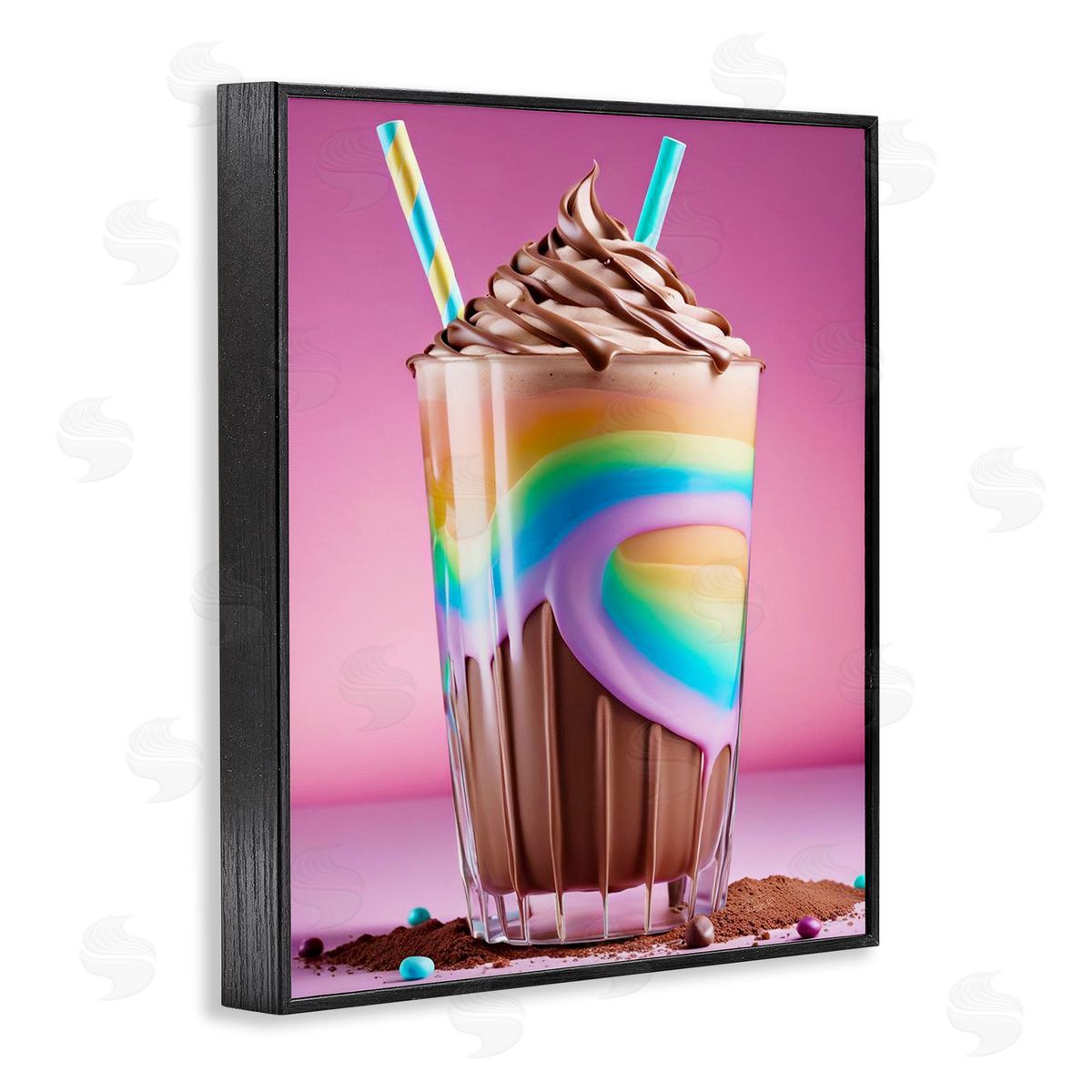 Rainbow Hued Milkshake Black Frame Print Wall Art, Home Decor by Tabz Jones
