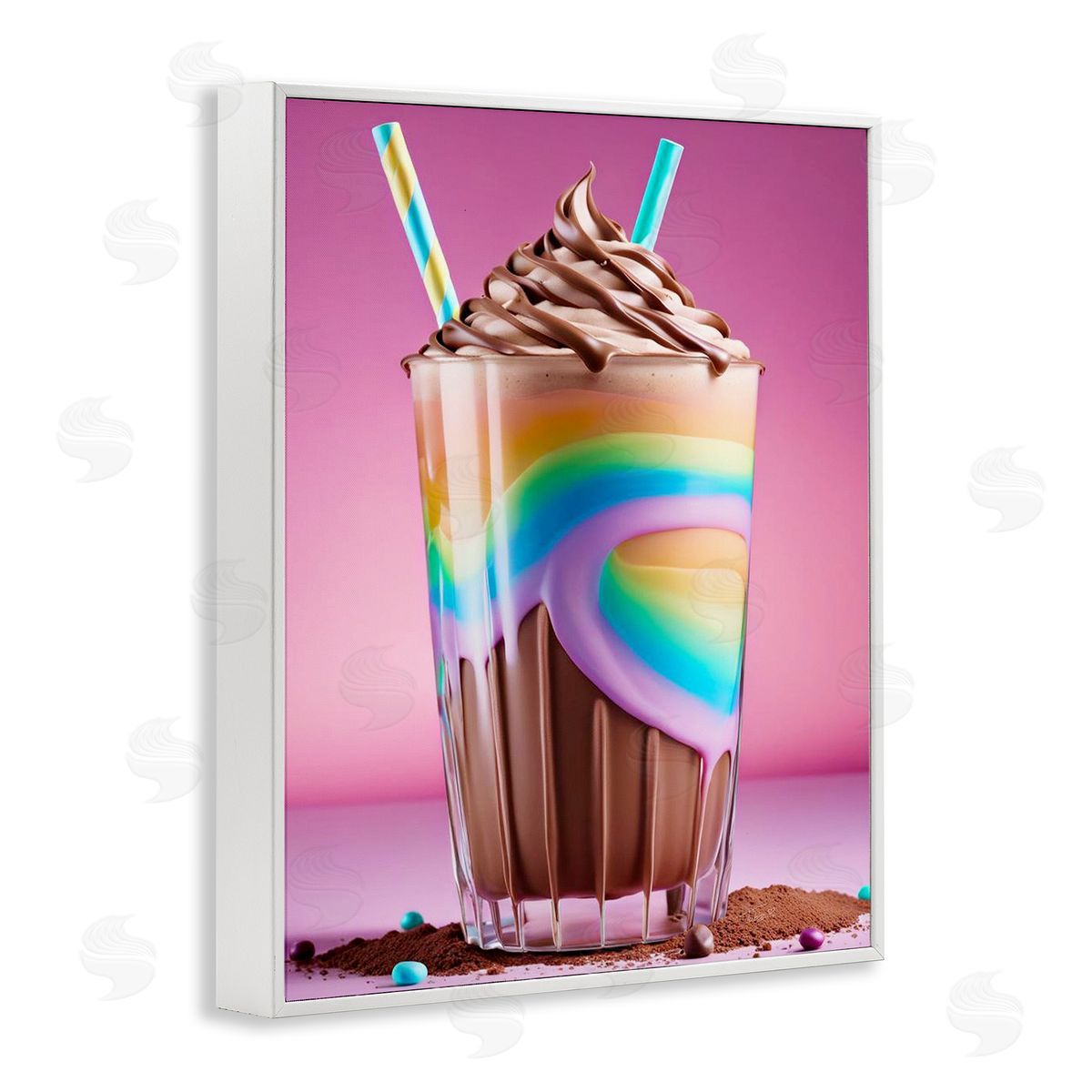 Rainbow Hued Milkshake White Frame Print Wall Art, Home Decor by Tabz Jones