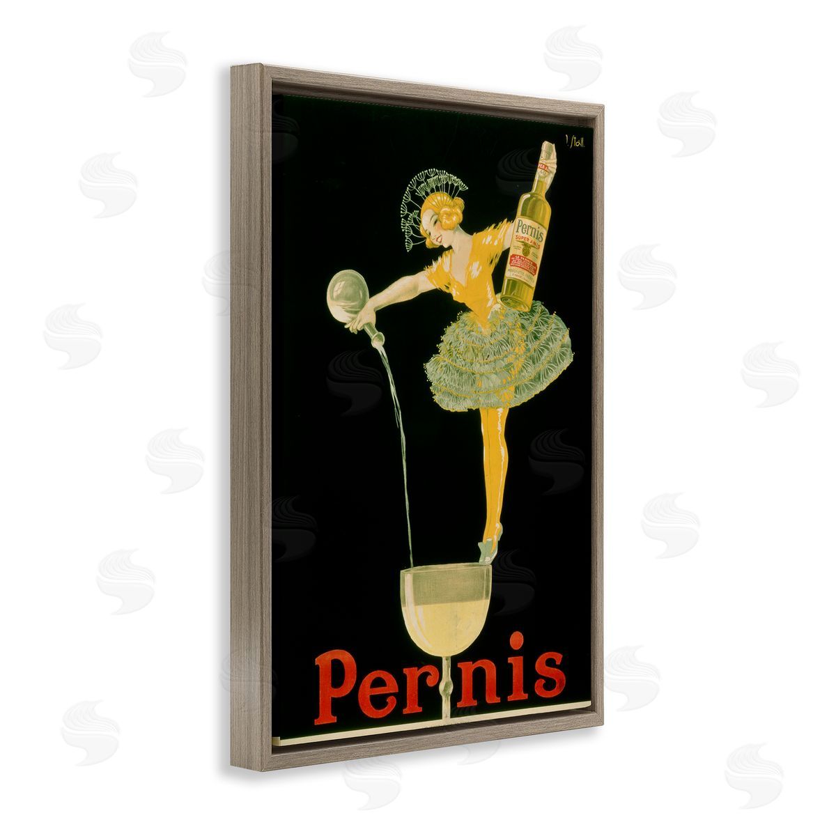 Vintage Pernis Wine Pour Brown Floating Frame Canvas Wall Art, Home Decor by Marcus Jules