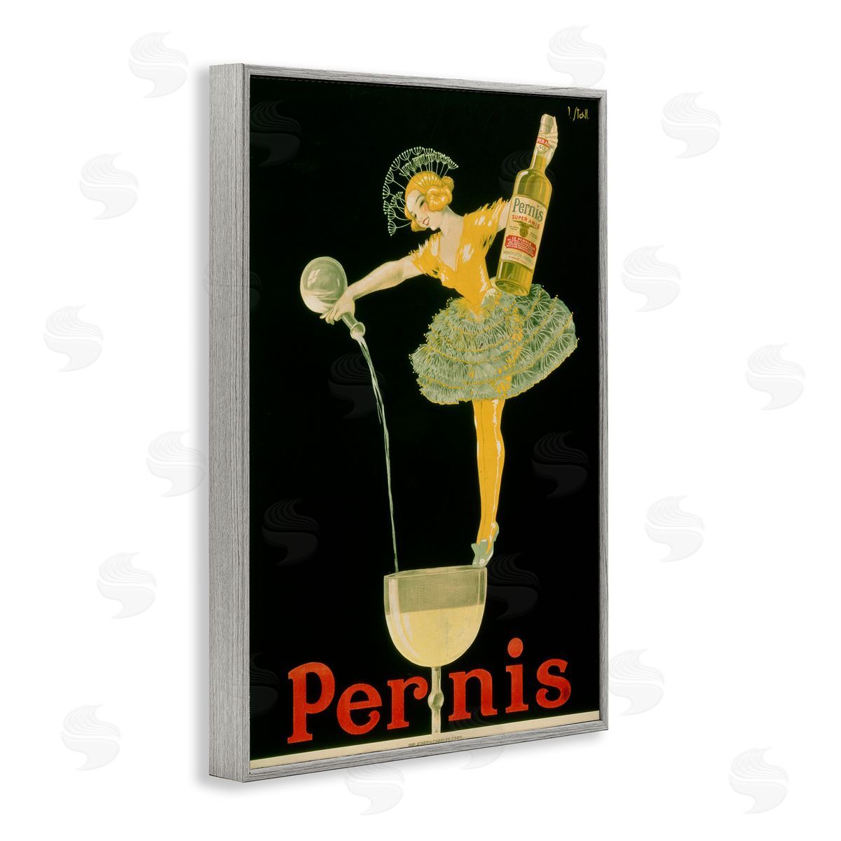 Vintage Pernis Wine Pour Grey Frame Print Wall Art, Home Decor by Marcus Jules