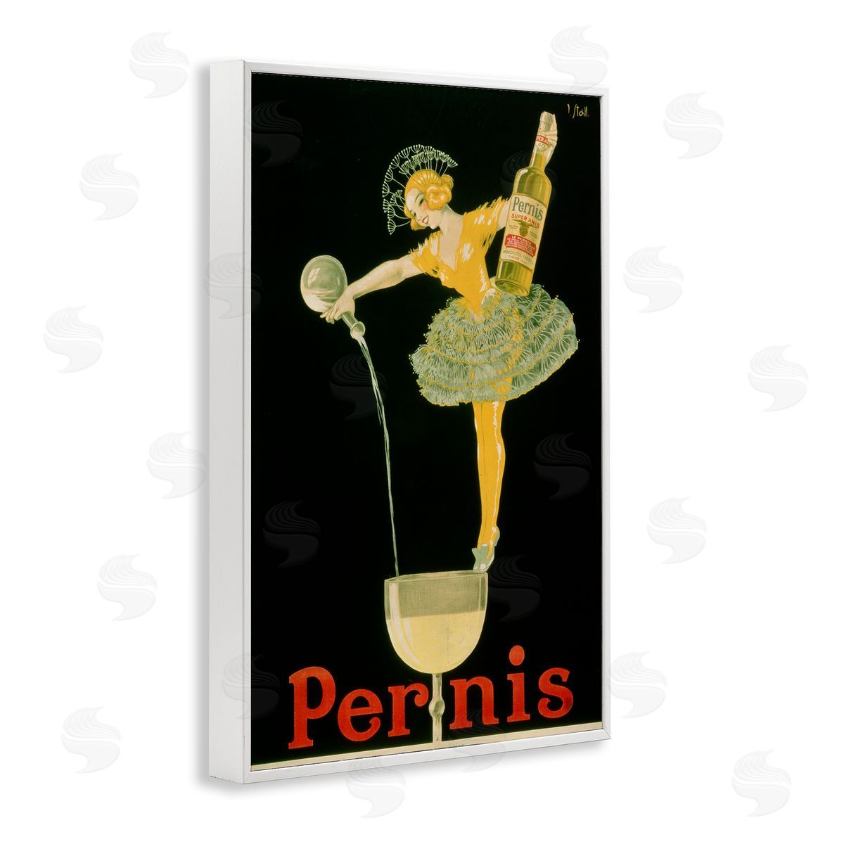 Vintage Pernis Wine Pour White Frame Print Wall Art, Home Decor by Marcus Jules