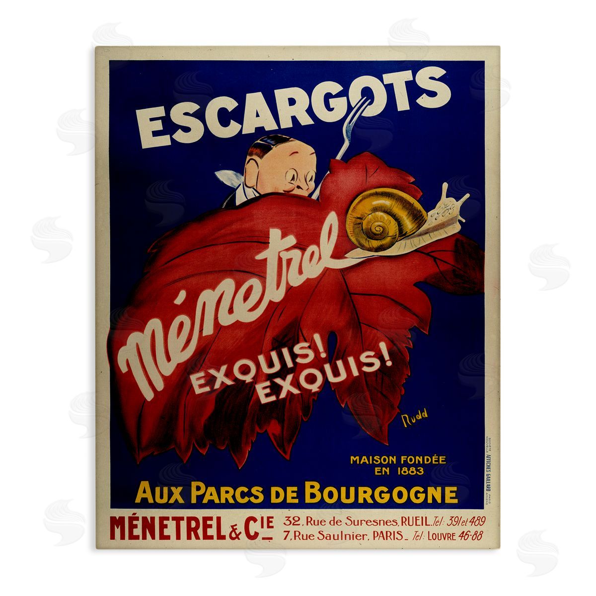 Vintage Escargots Advertisement Canvas Wall Art, Home Decor by Marcus Jules