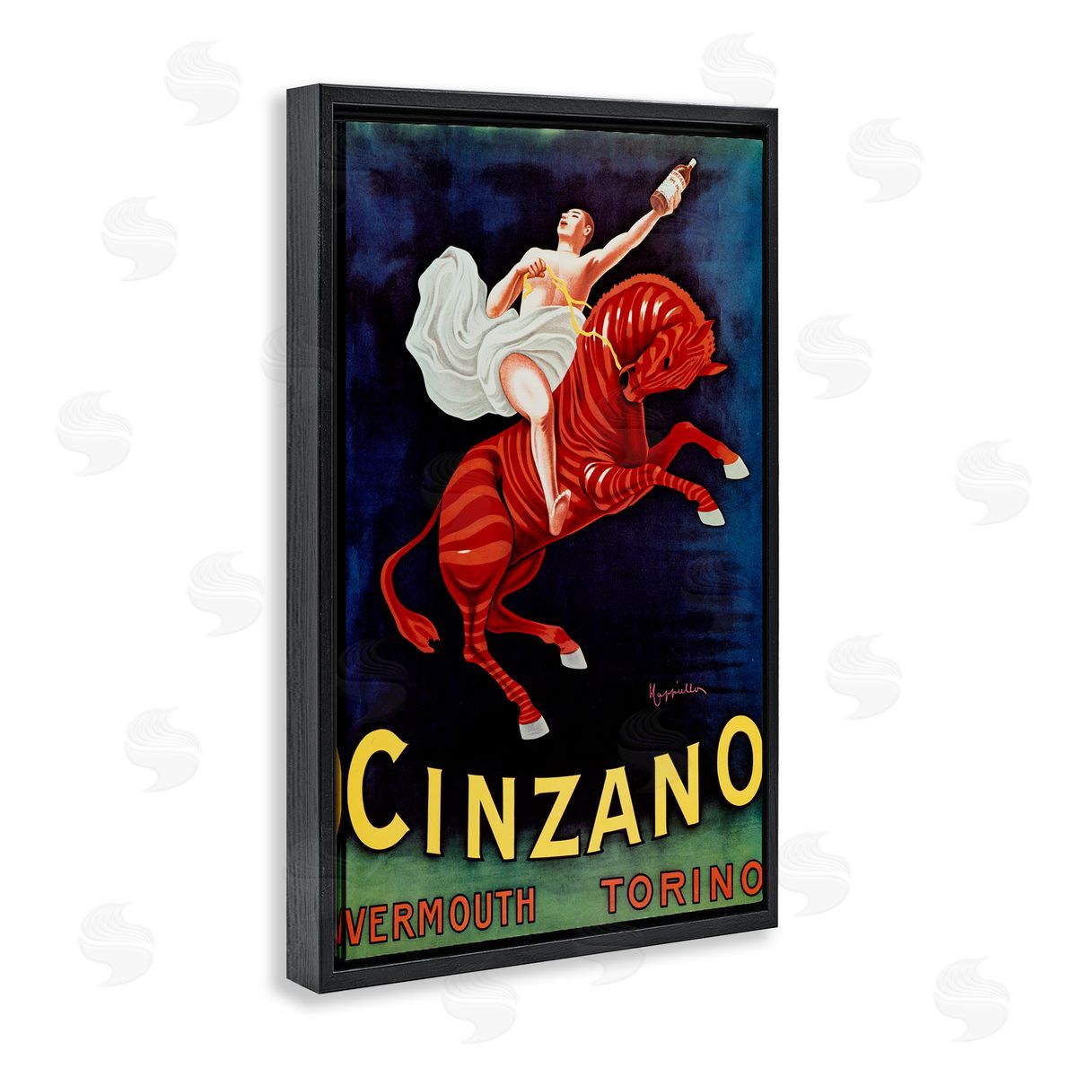 Cinzano Wine Advertisement Black Floating Frame Canvas Wall Art, Home Decor by Marcus Jules