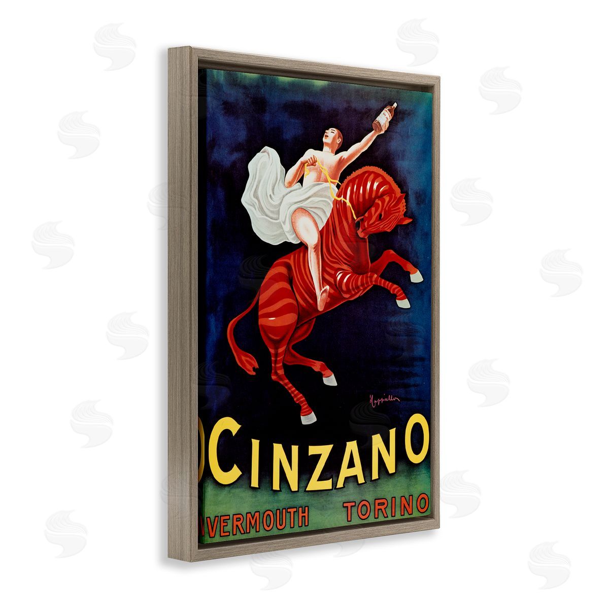 Cinzano Wine Advertisement Brown Floating Frame Canvas Wall Art, Home Decor by Marcus Jules