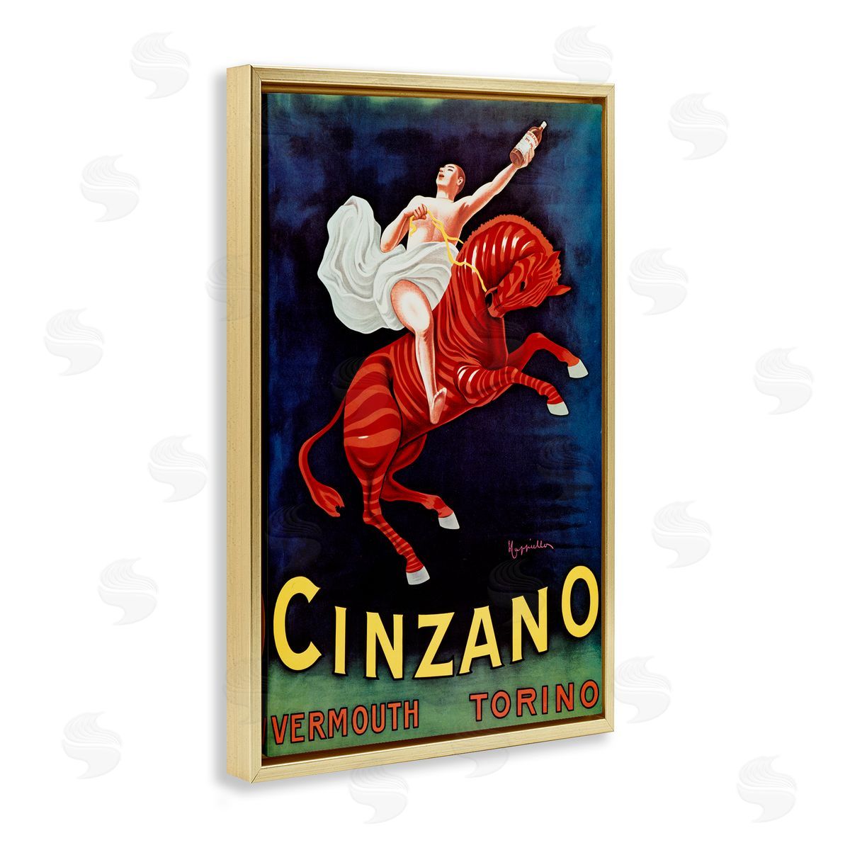Cinzano Wine Advertisement Gold Floating Frame Canvas Wall Art, Home Decor by Marcus Jules