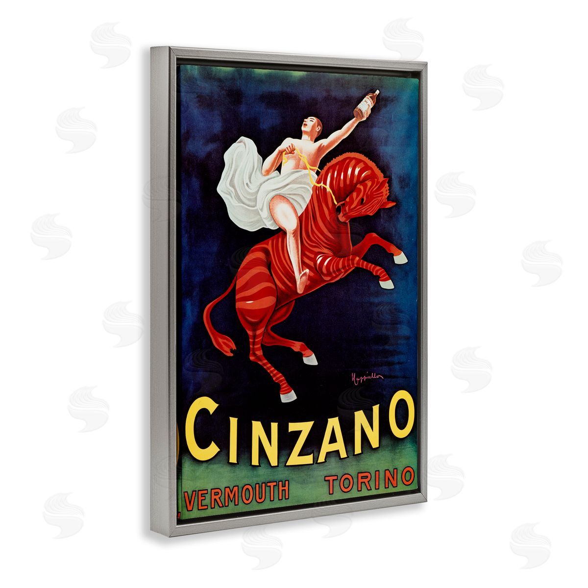 Cinzano Wine Advertisement Grey Floating Frame Canvas Wall Art, Home Decor by Marcus Jules