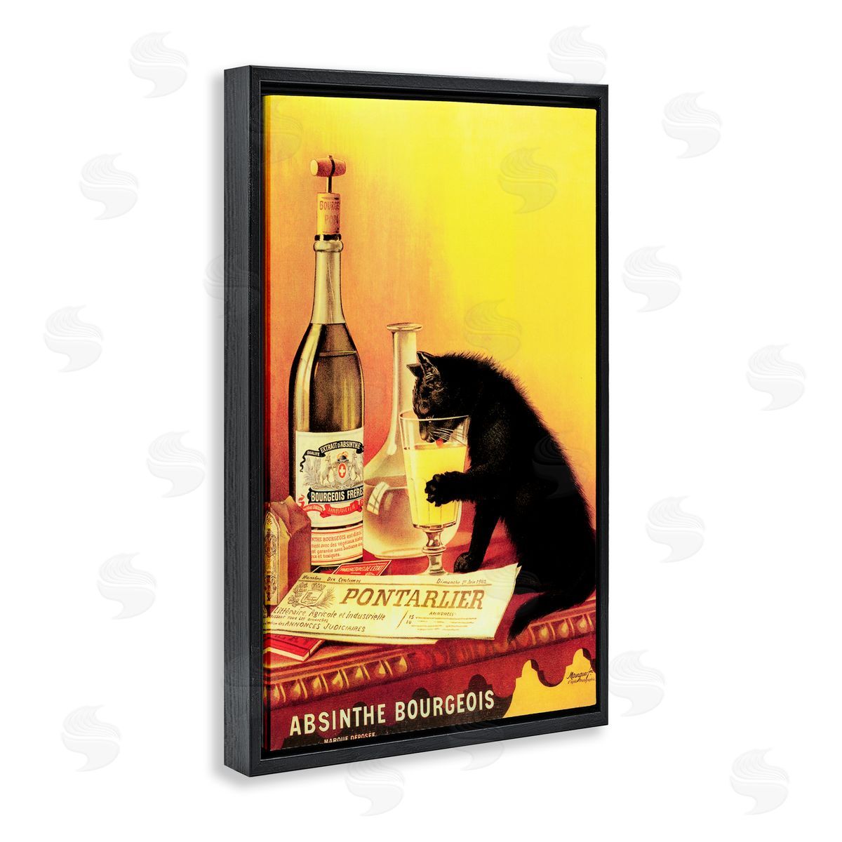 Vintage Cat & Absinthe Black Floating Frame Canvas Wall Art, Home Decor by Marcus Jules