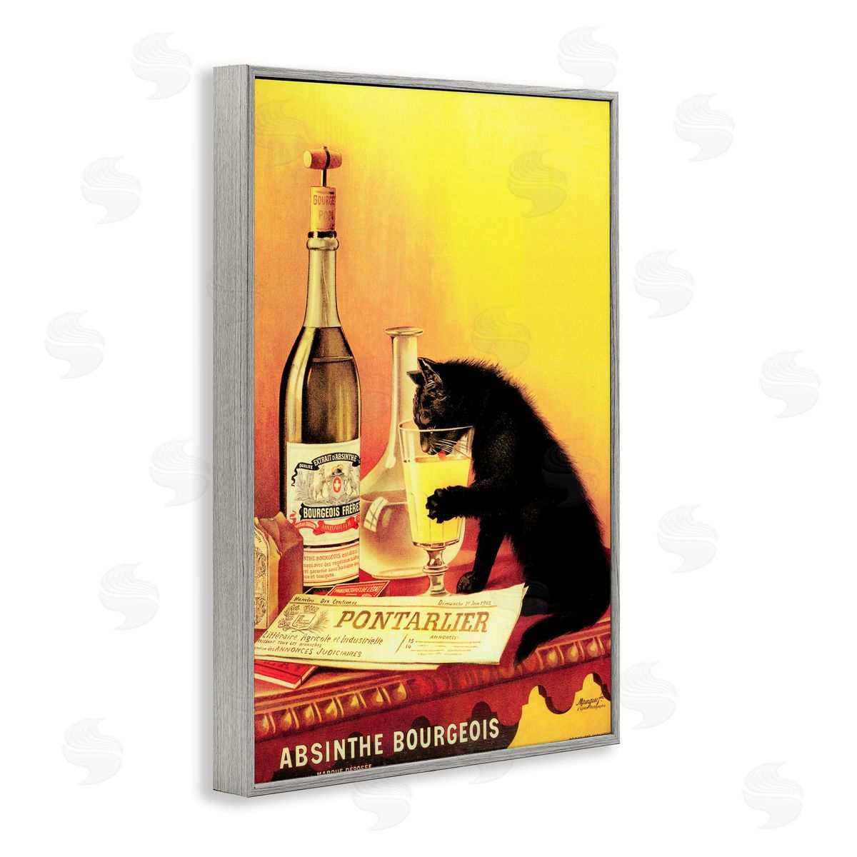 Vintage Cat & Absinthe Grey Frame Print Wall Art, Home Decor by Marcus Jules