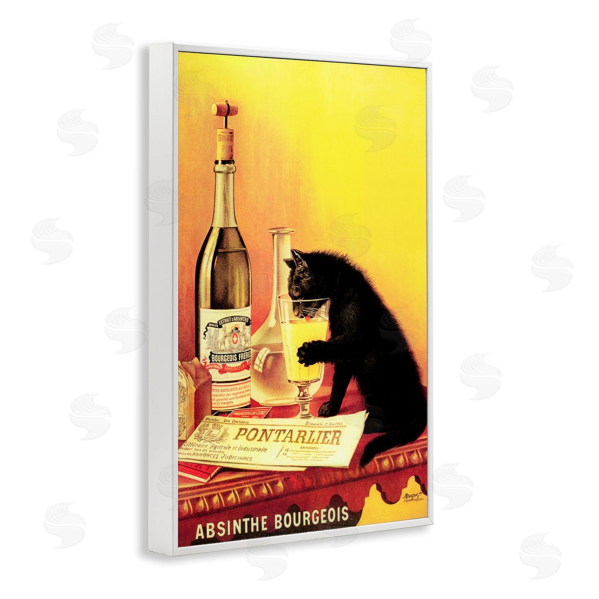 Vintage Cat & Absinthe White Frame Print Wall Art, Home Decor by Marcus Jules
