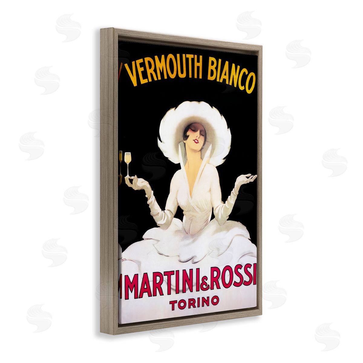 Vermouth Vintage Lady Advertisement Brown Floating Frame Canvas Wall Art, Home Decor by Marcus Jules