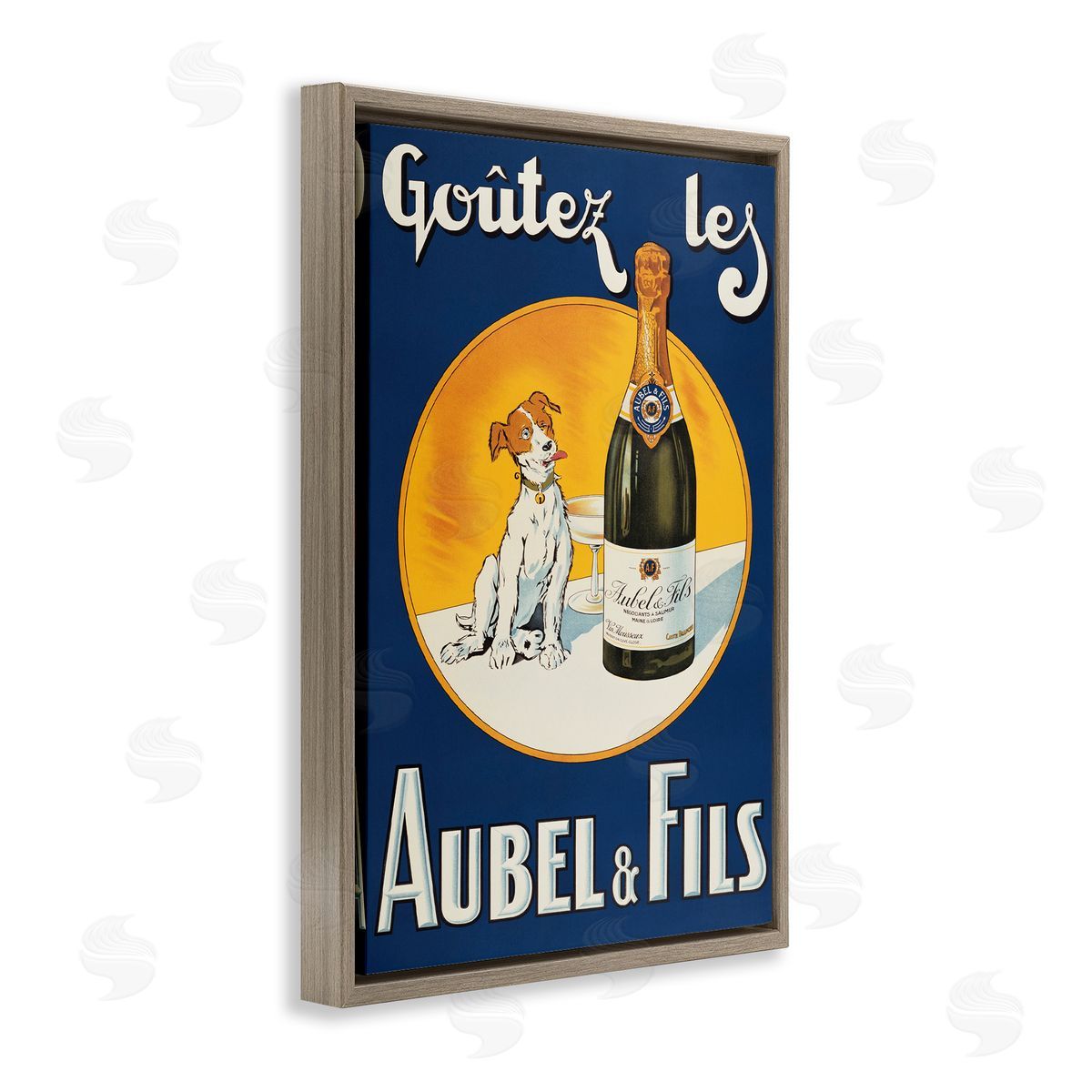 Dog & Wine Advertisement Brown Floating Frame Canvas Wall Art, Home Decor by Marcus Jules