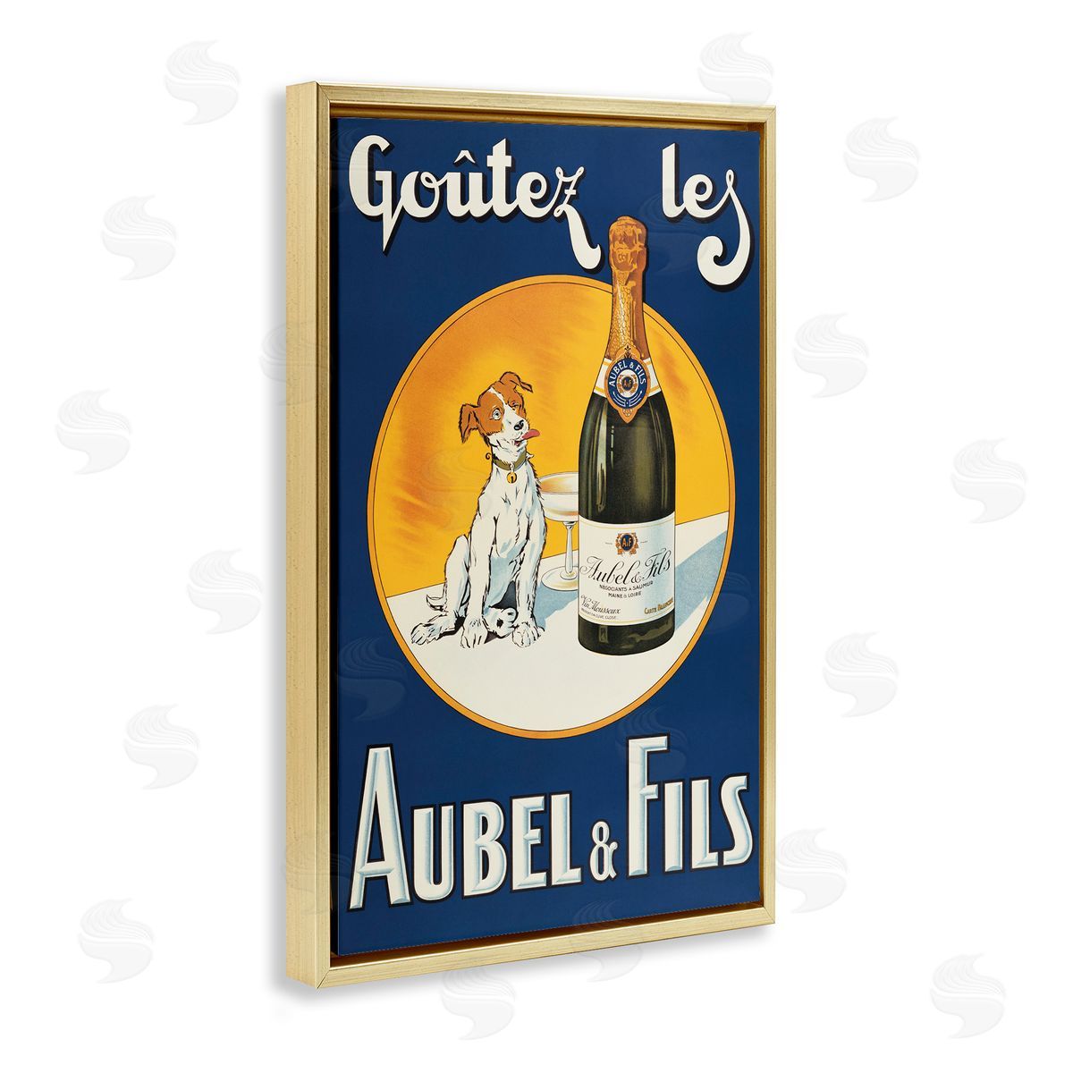 Dog & Wine Advertisement Gold Floating Frame Canvas Wall Art, Home Decor by Marcus Jules