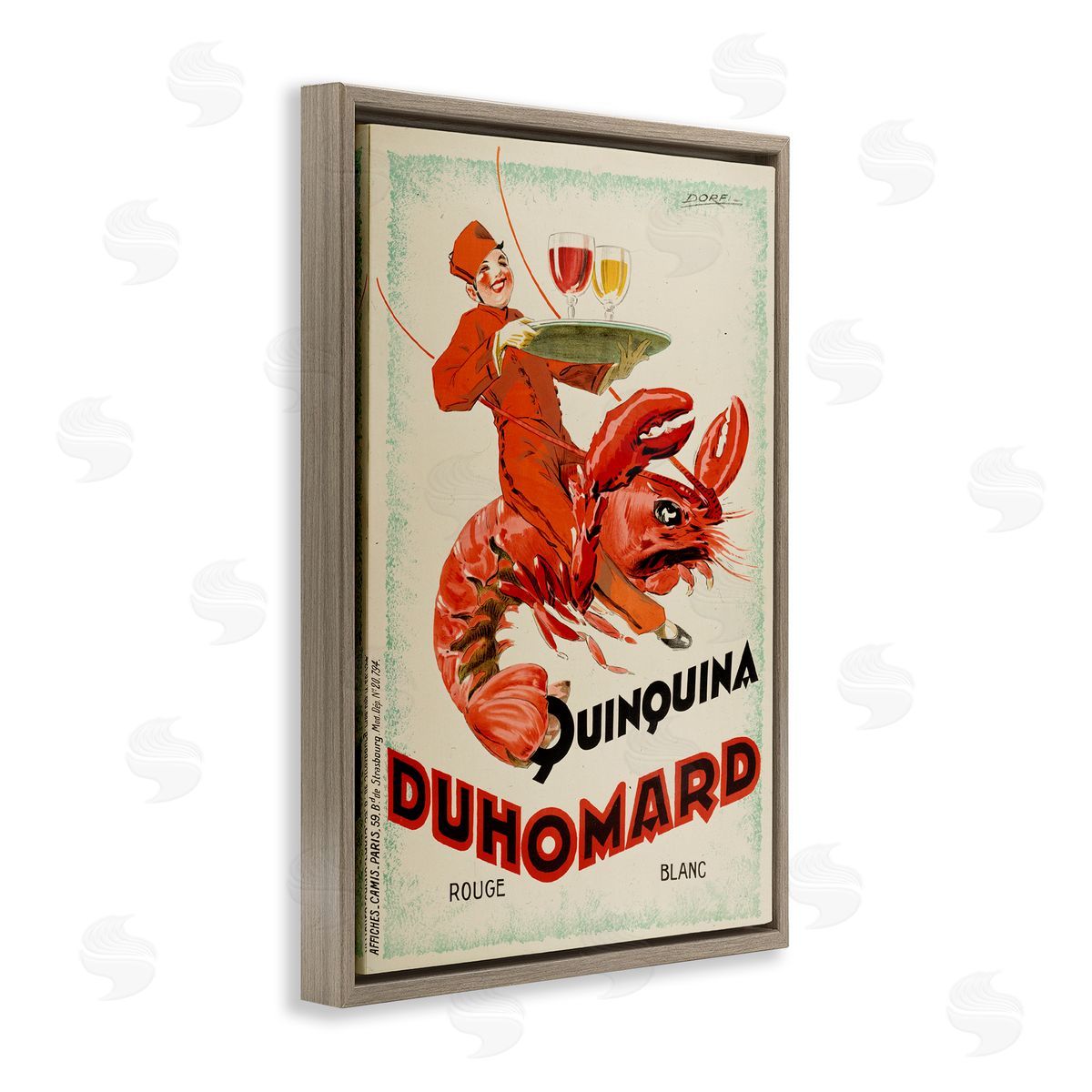 Vintage Lobster Advertisement Brown Floating Frame Canvas Wall Art, Home Decor by Marcus Jules