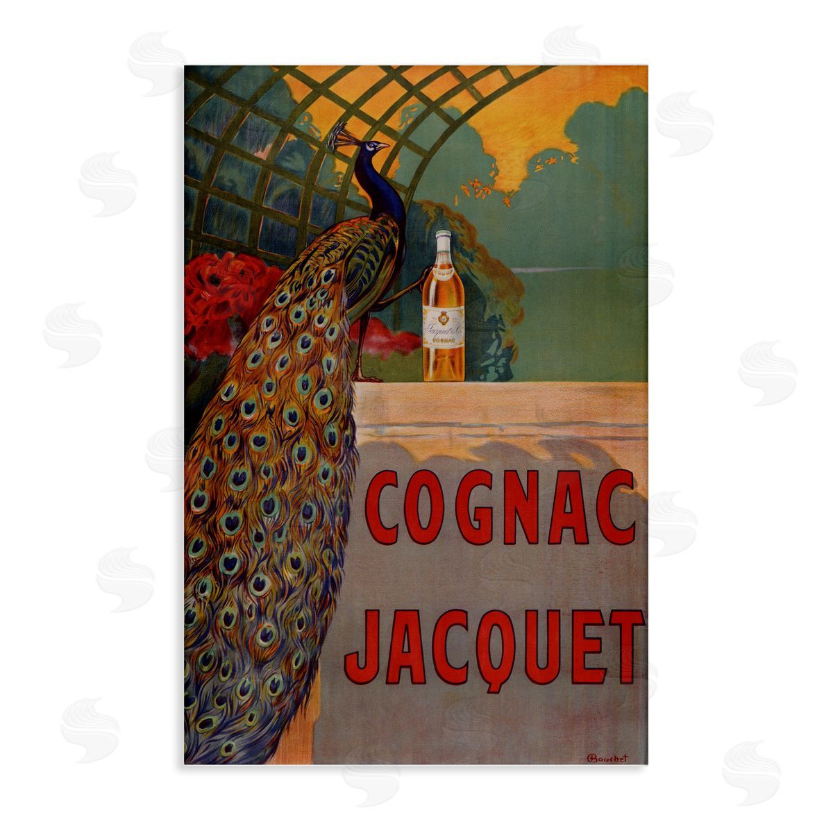 Vintage Cognac & Peacock Canvas Wall Art, Home Decor by Marcus Jules