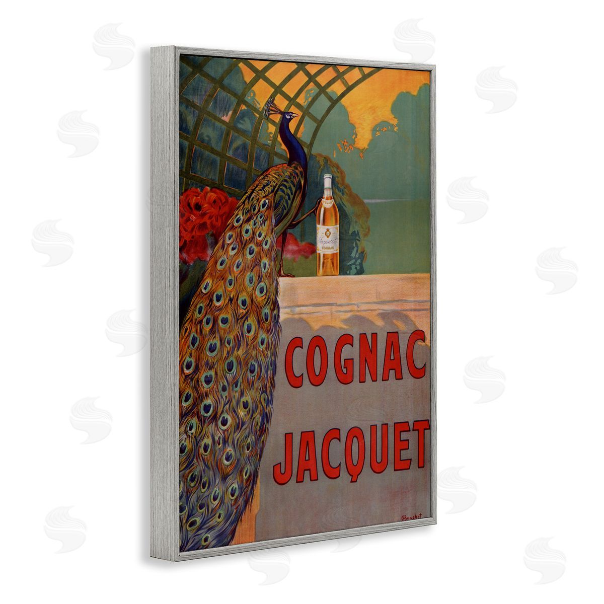 Vintage Cognac & Peacock Grey Frame Print Wall Art, Home Decor by Marcus Jules