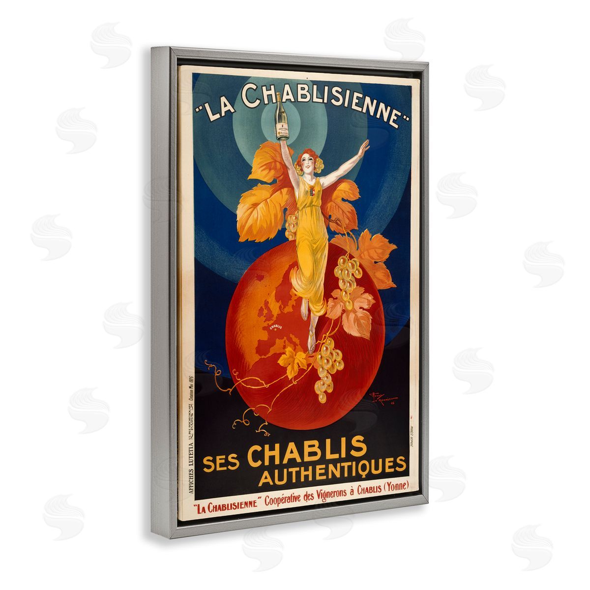 Vintage Champagne Advertisement Grey Floating Frame Canvas Wall Art, Home Decor by Marcus Jules