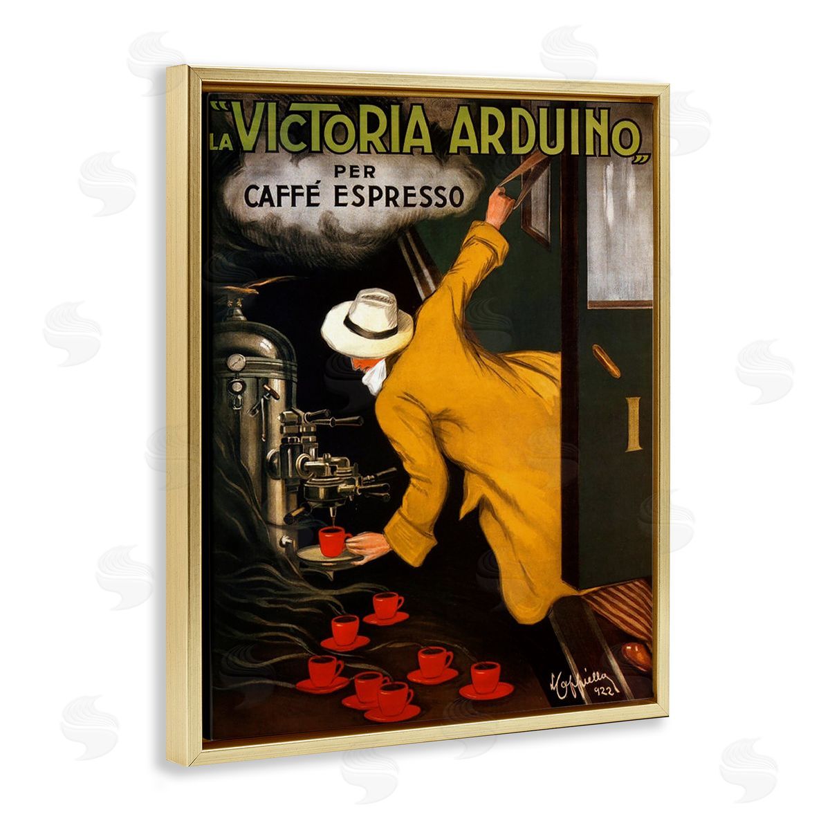Vintage Espresso Advertisement Gold Floating Frame Canvas Wall Art, Home Decor by Marcus Jules
