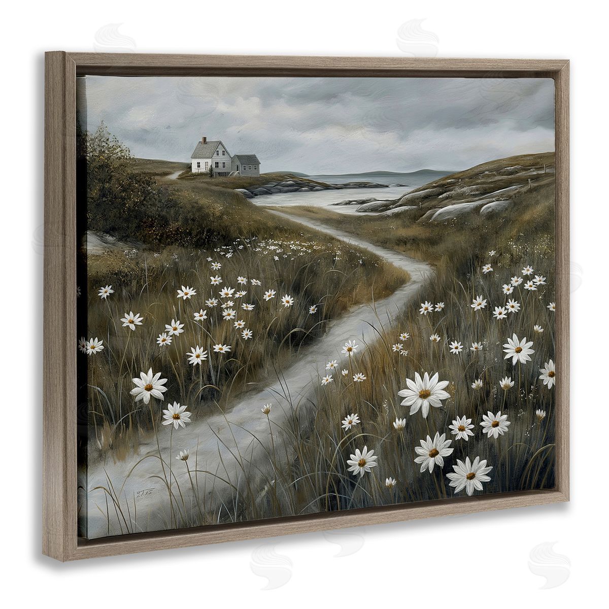 Serene Coastal Cottage Path Brown Floating Frame Canvas Wall Art, Home Decor by Imagine It Images
