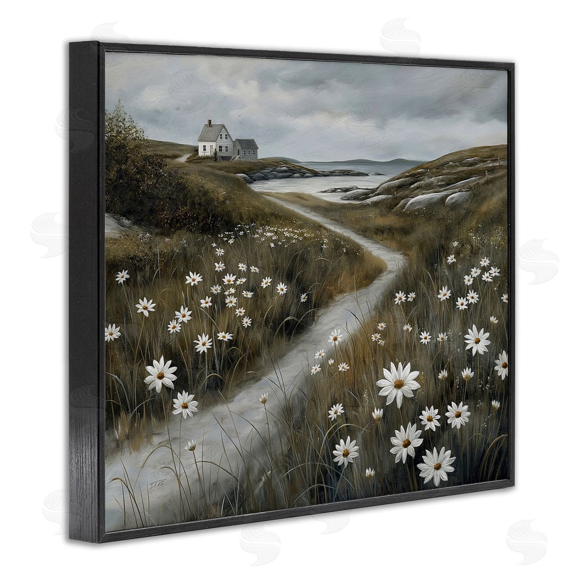 Serene Coastal Cottage Path Black Frame Print Wall Art, Home Decor by Imagine It Images
