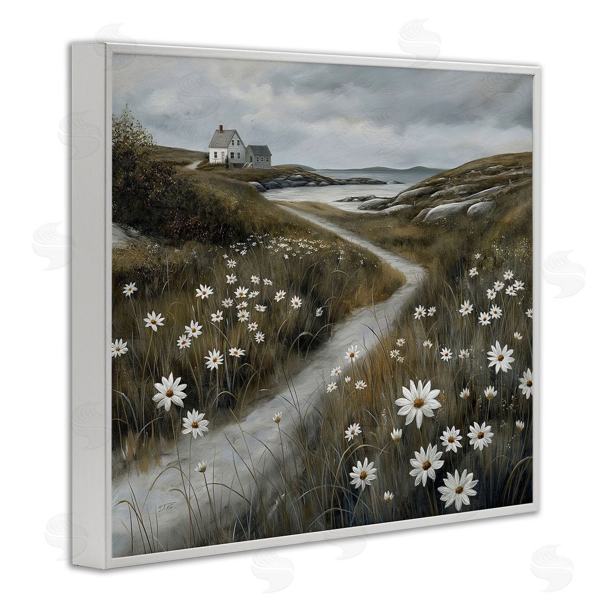 Serene Coastal Cottage Path White Frame Print Wall Art, Home Decor by Imagine It Images