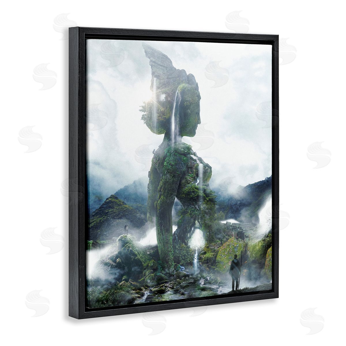 Mossy Nature Statue of Woman Black Floating Frame Canvas Wall Art, Home Decor by Barrett Biggers