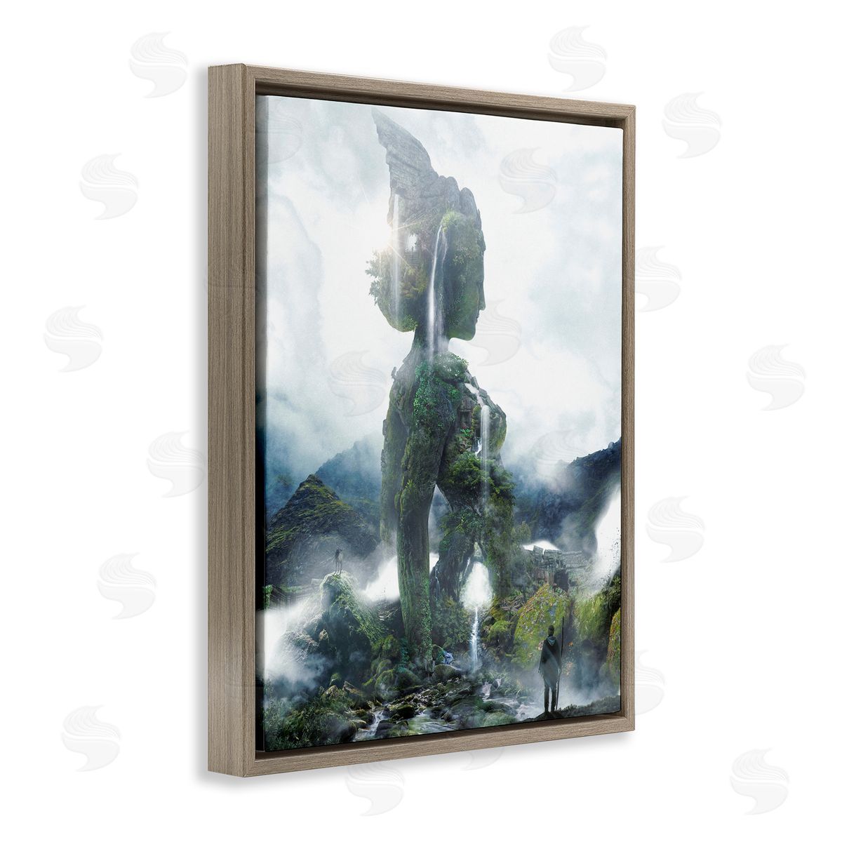 Mossy Nature Statue of Woman Brown Floating Frame Canvas Wall Art, Home Decor by Barrett Biggers
