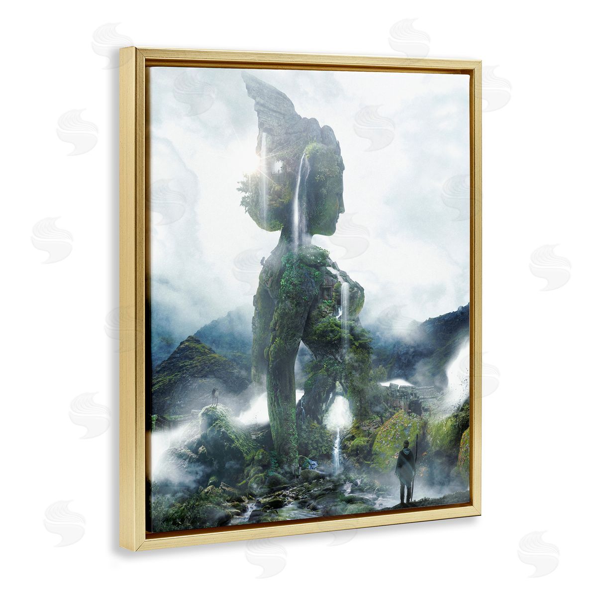 Mossy Nature Statue of Woman Gold Floating Frame Canvas Wall Art, Home Decor by Barrett Biggers