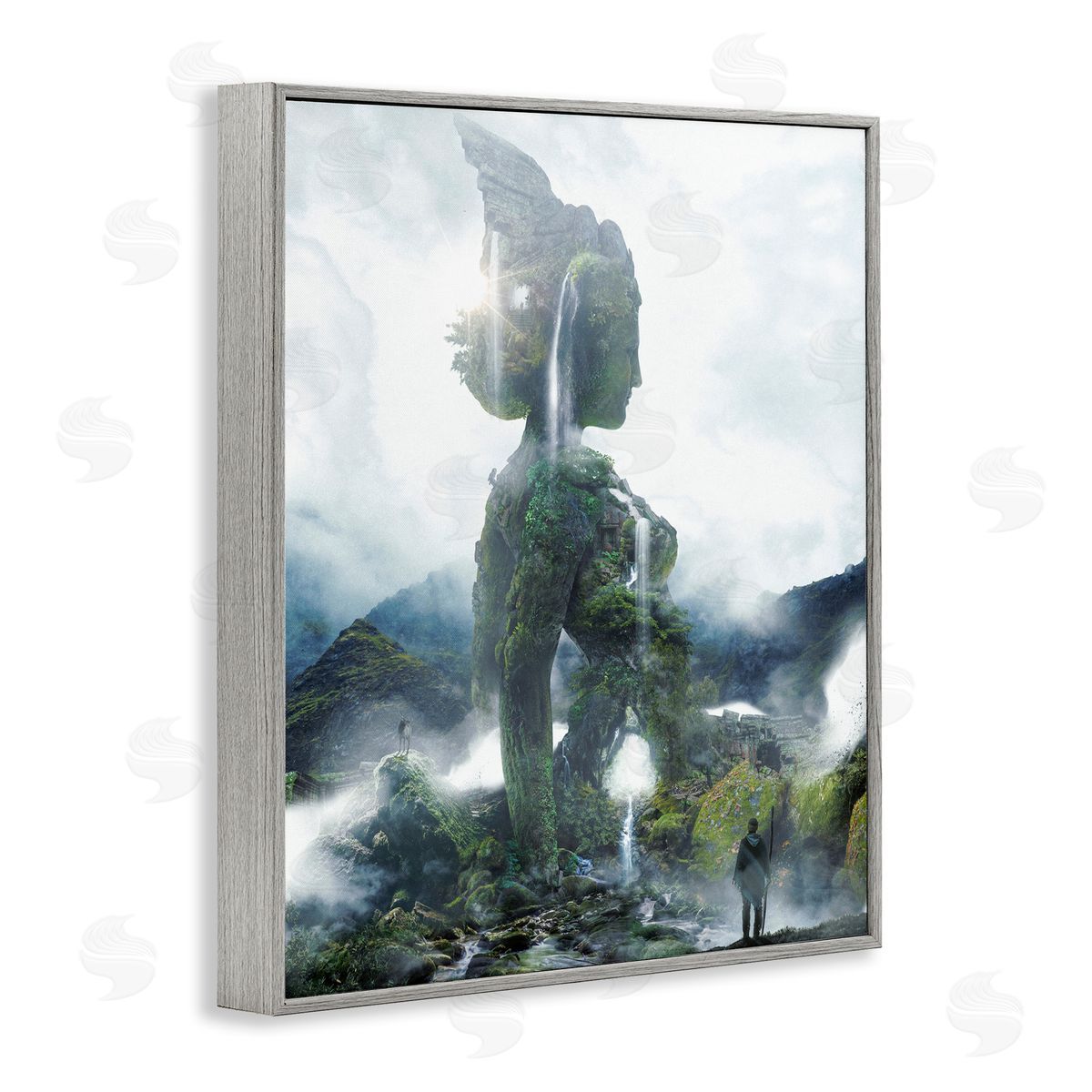 Mossy Nature Statue of Woman Grey Frame Print Wall Art, Home Decor by Barrett Biggers