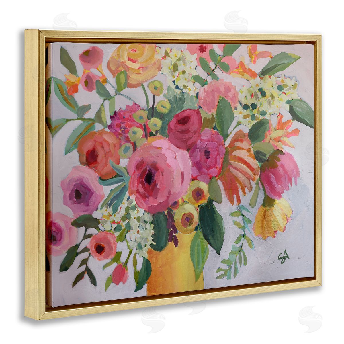 Assorted Flowers in Pink & Yellow Gold Floating Frame Canvas Wall Art, Home Decor by Suzanne Allard