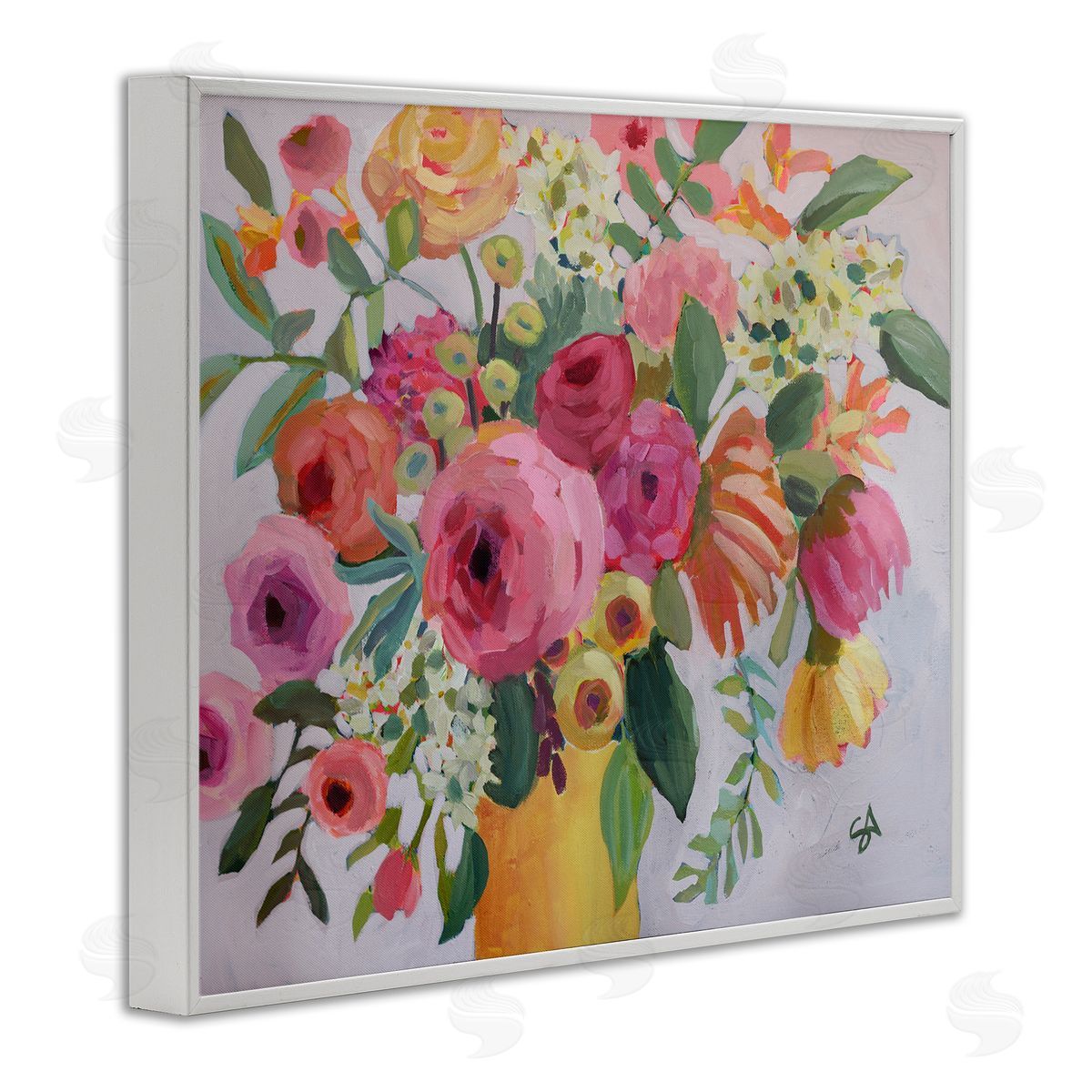 Assorted Flowers in Pink & Yellow White Frame Print Wall Art, Home Decor by Suzanne Allard